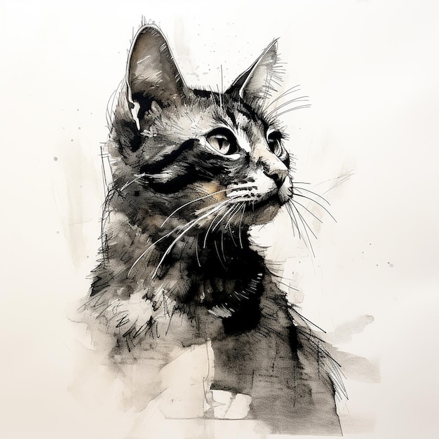 Foto vecchio inchiostro di gatto e disegno a carbone