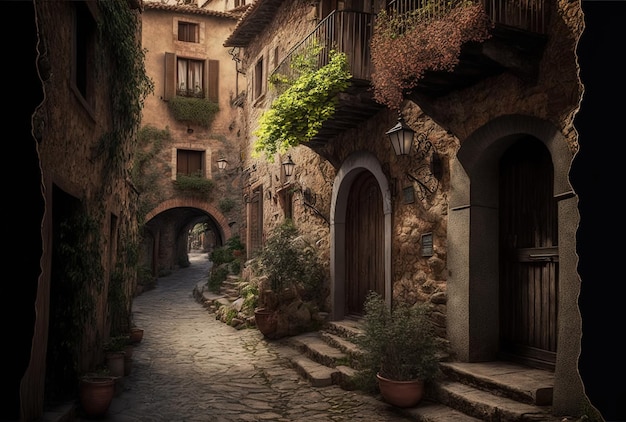 Узкая улица старых каталонских деревень