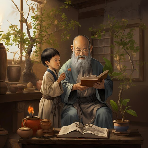 古い中国語教師と生徒中国医学中国の伝統的な継承
