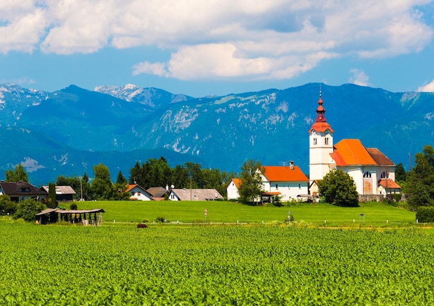 Old church in the field A small village in Slovenia