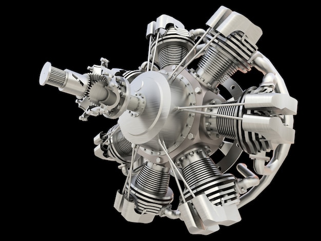 old circular aircraft internal combustion engine. 3d rendering.