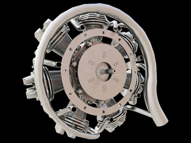 Old circular aircraft internal combustion engine. 3d rendering.