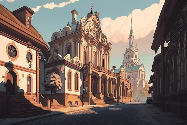 An old city in anime art style