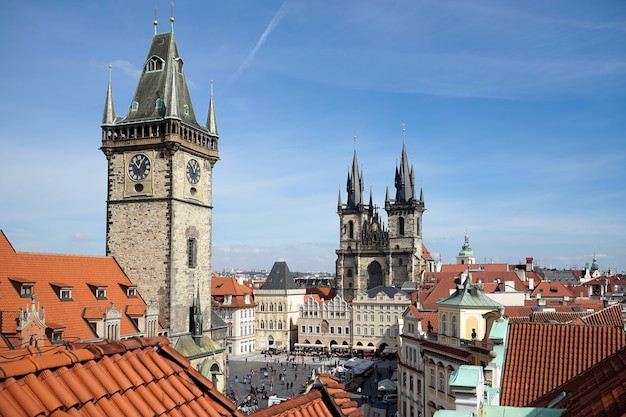 Old City Hall Tower and Church of Our Lady before Tyn in Prague