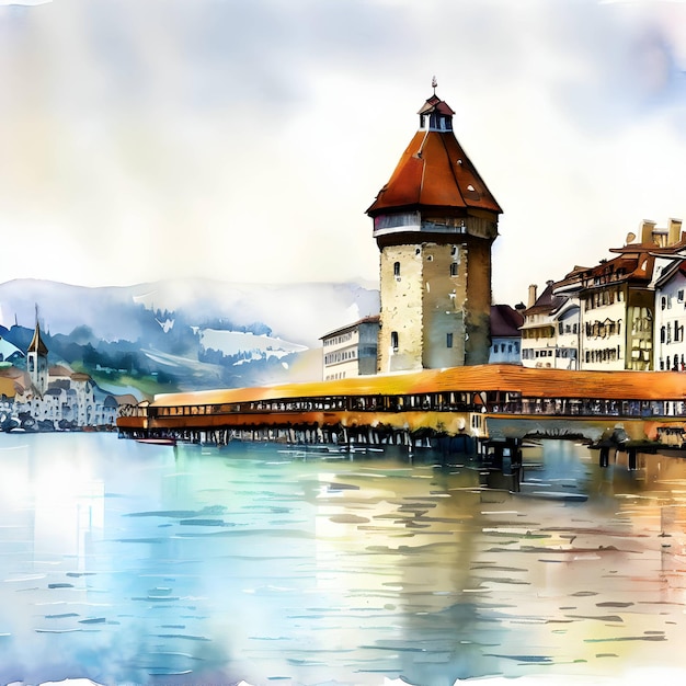 Old city switzerland watercolor