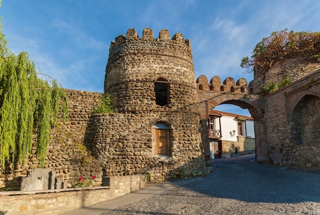 Old city wall from stones with towers round a city Sighnaghi. Kakheti. Georgia. It is City of Love in Georgia.