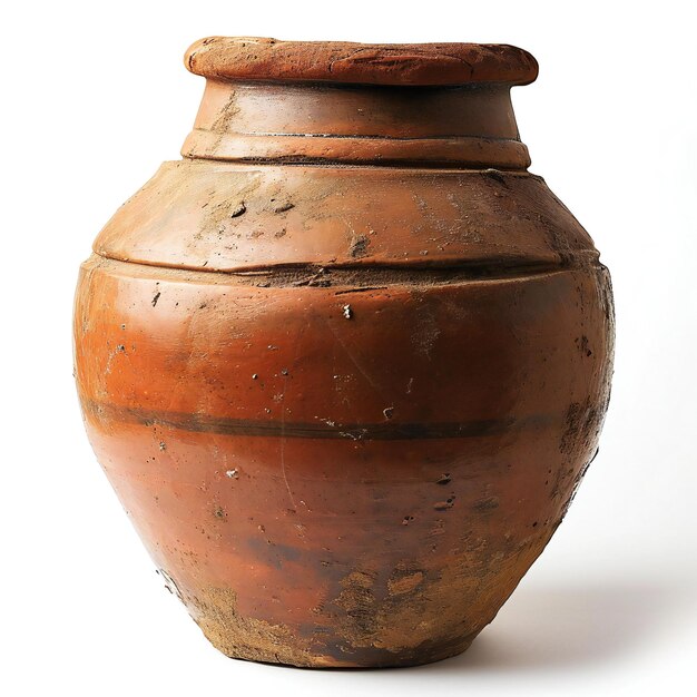 Old clay pot isolated on white background