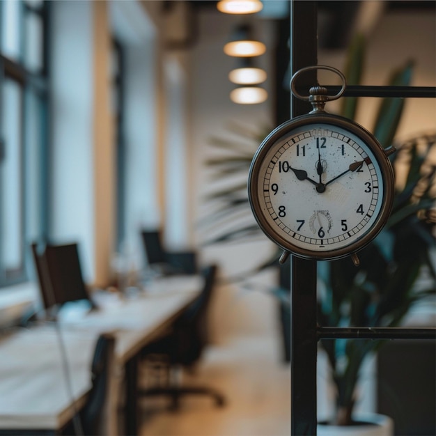 Old clock hanging in a workplace