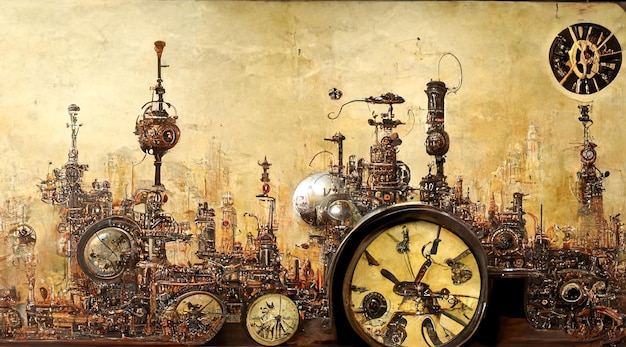 Old clock steampunk mechanism