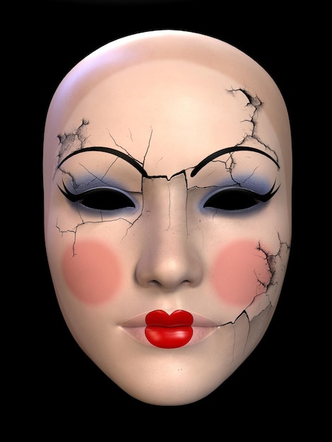 An old clown doll mask 3D illustration