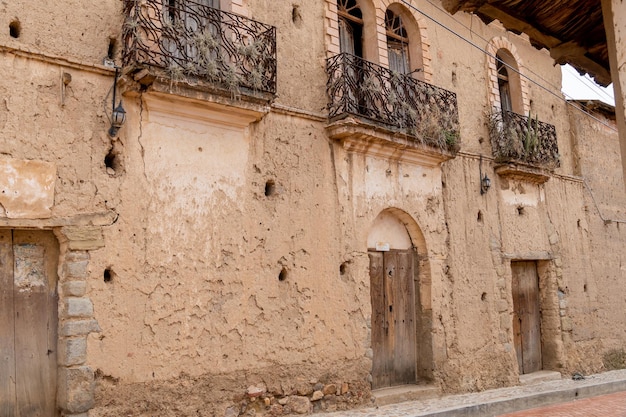 old colonial house made of adobe mud bricks traditional house in Tarata