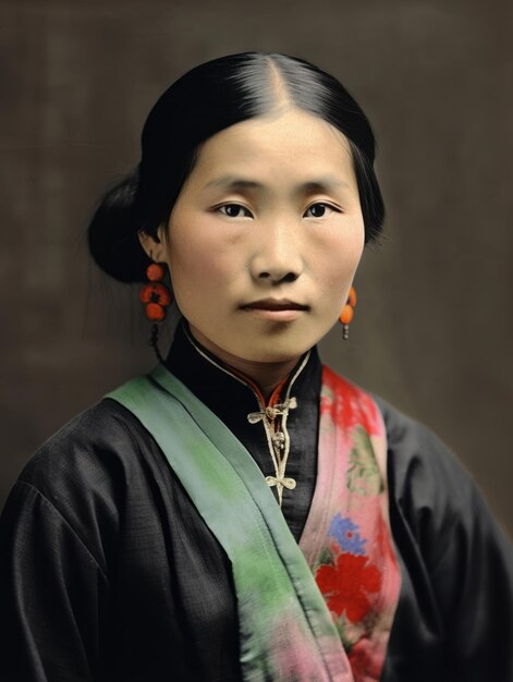 1900년대 초 아시아 여성의 오래된 컬러 사진