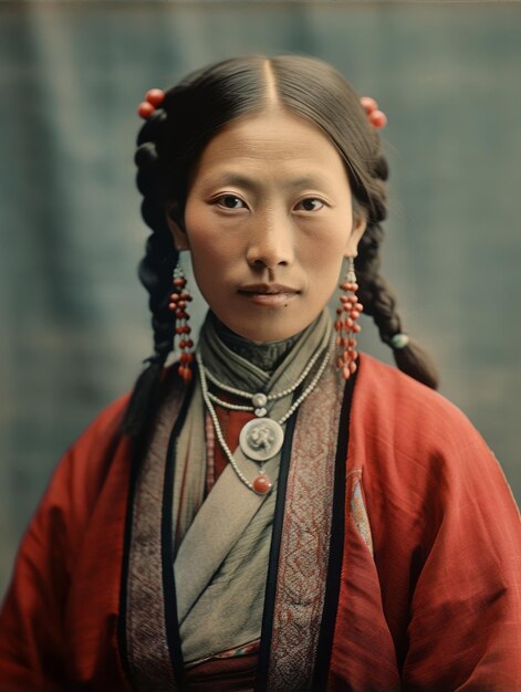 Photo old colored photo of a asian woman from the early 1900s