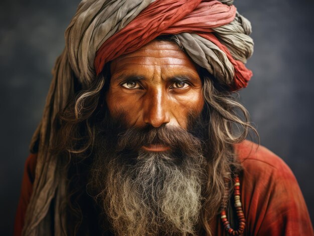 Old colored photo of a indian man from the early 1900s