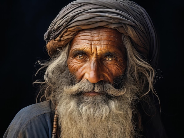 Old colored photo of a indian man from the early 1900s