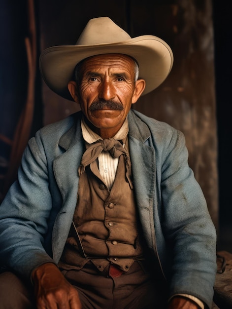 Old colored photo of a mexican man from the early 1900s