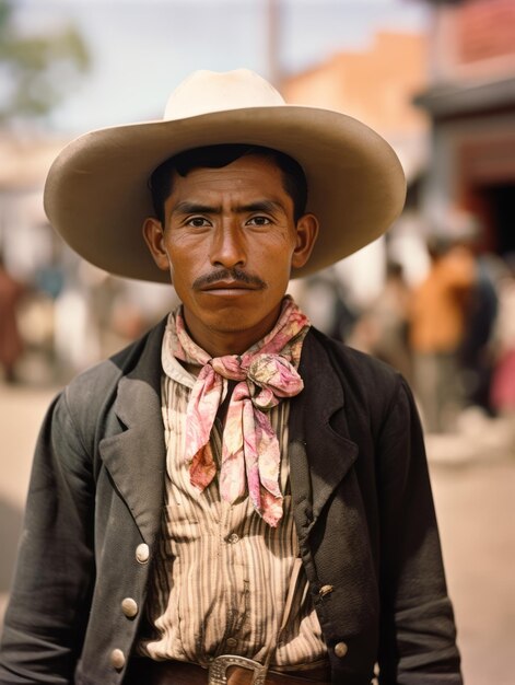 Photo old colored photo of a mexican man from the early 1900s