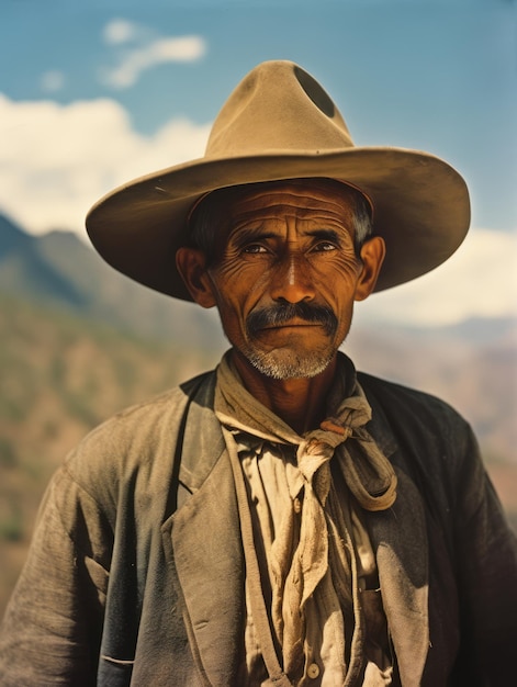 Old colored photo of a mexican man from the early 1900s