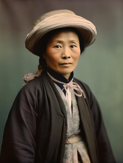 Фото Старая цветная фотография азиатки начала 1900-х годов.