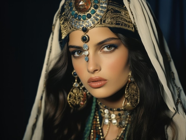Старая цветная фотография арабской женщины начала 1900-х годов.
