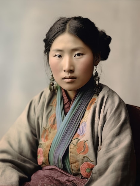 1900 年代初頭のアジア人女性の古いカラー写真
