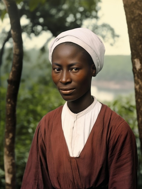 Foto vecchia fotografia a colori di una donna di colore dei primi del '900