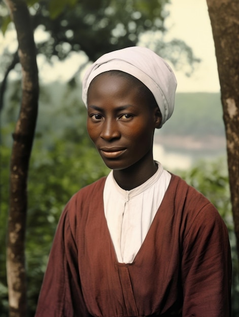 Photo old colored photograph of a black woman from the early 1900s