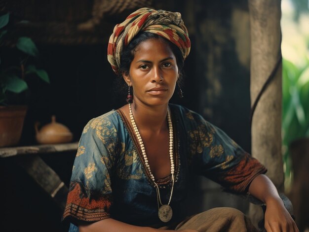 Old colored photograph of a brazilian woman from the early 1900s