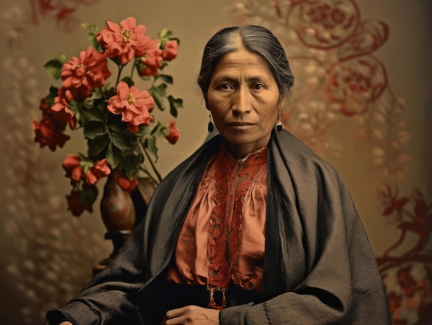 Foto vecchia fotografia a colori di una donna messicana dei primi del '900