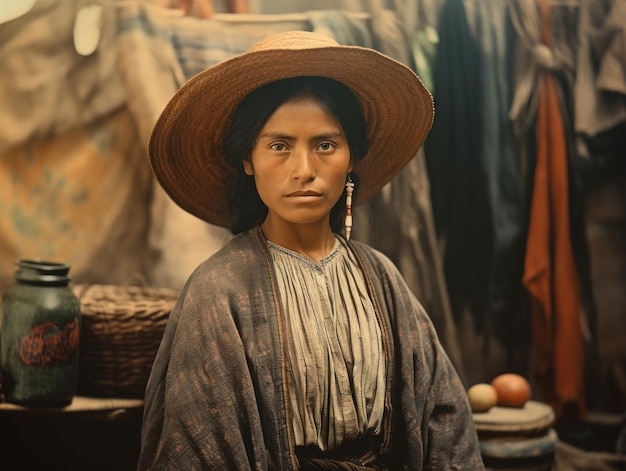 Photo old colored photograph of a mexican woman from the early 1900s