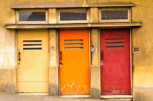 Old colorful doors amidst wall