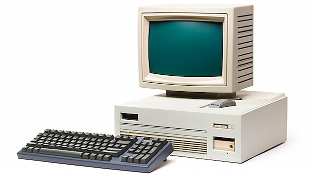 An Old Computer With a Keyboard and Mouse