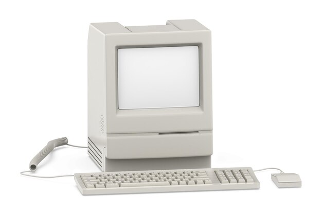 Premium Photo | An old computer with a white screen and a keyboard