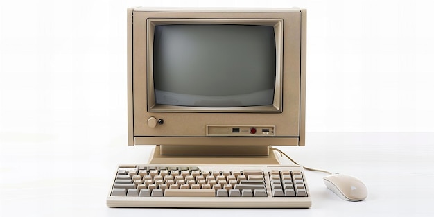 an old computer with a wooden frame and a keyboard