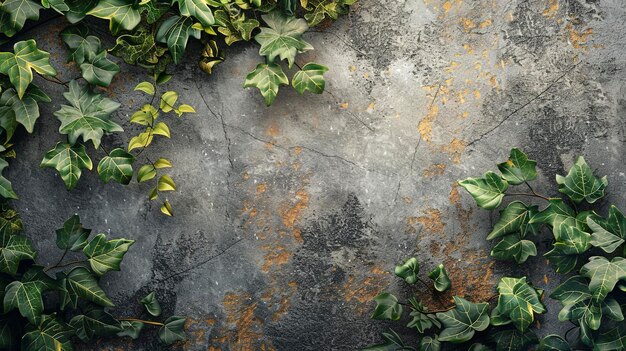 Old concrete wall with green plants