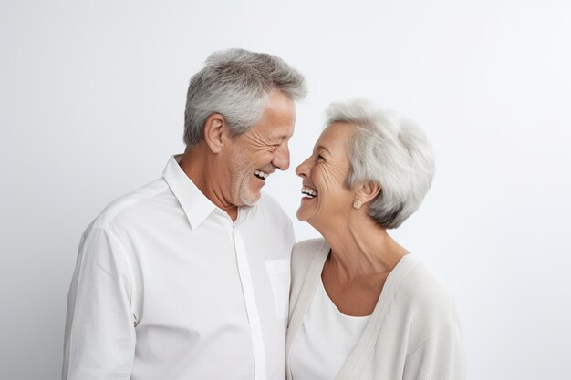 Photo old couple laugh on white background