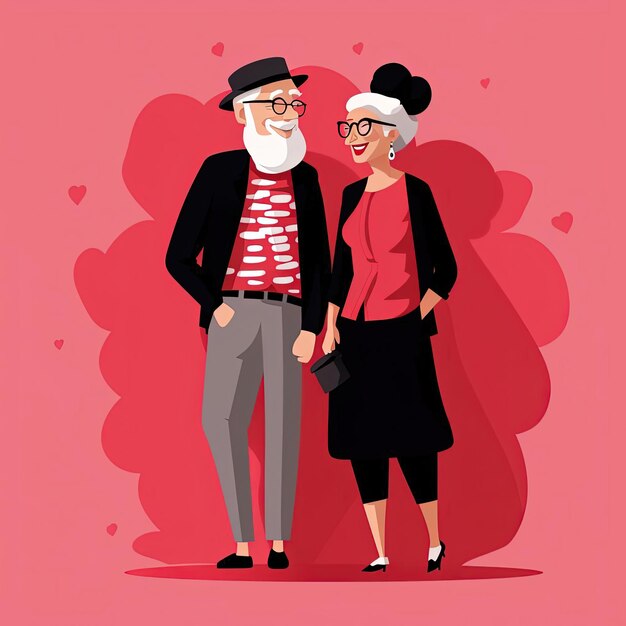 Photo old couple standing on pink background