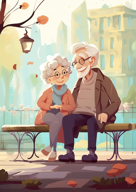 公園を歩く老夫婦のイラスト