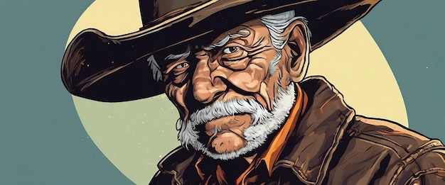 Photo old cowboy elderly man wearing a cowboy hat a fictional plot ai generated