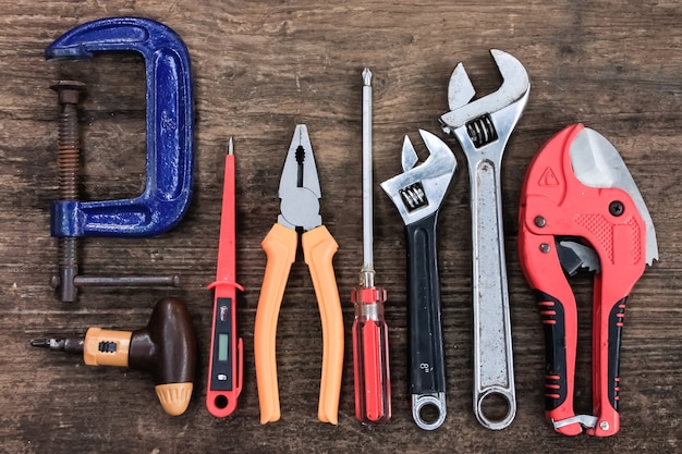 Old craftsman tools on wooden table