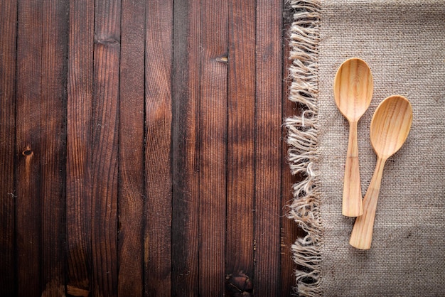 Old cutlery On Wooden background Top view