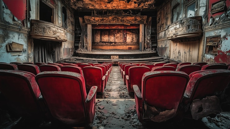 Photo old damaged abandoned theater or cinema