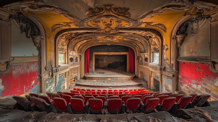 Photo old damaged abandoned theater or cinema