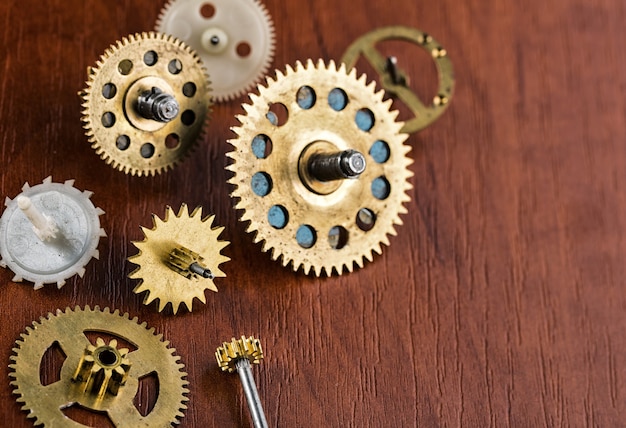 Old different gears on the table