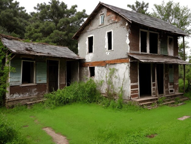 Photo an old dilapidated house dramatic landscape