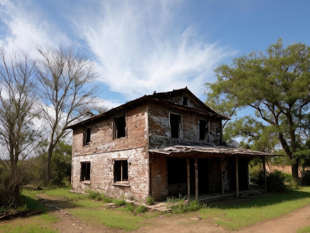 An old dilapidated house Dramatic landscape