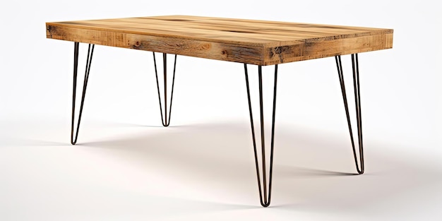 白い背景のスタイルで木製のトップと足を持つ古いダイニングテーブル
