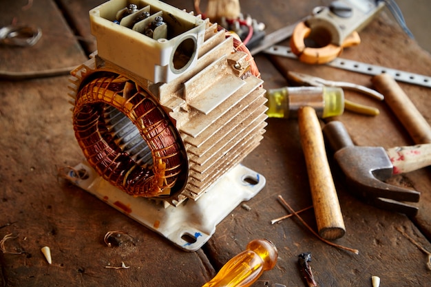 Photo old disassembled electric motor
