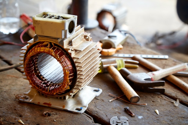 Photo old disassembled electric motor