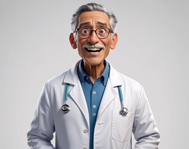 an old doctor with glasses and a stel